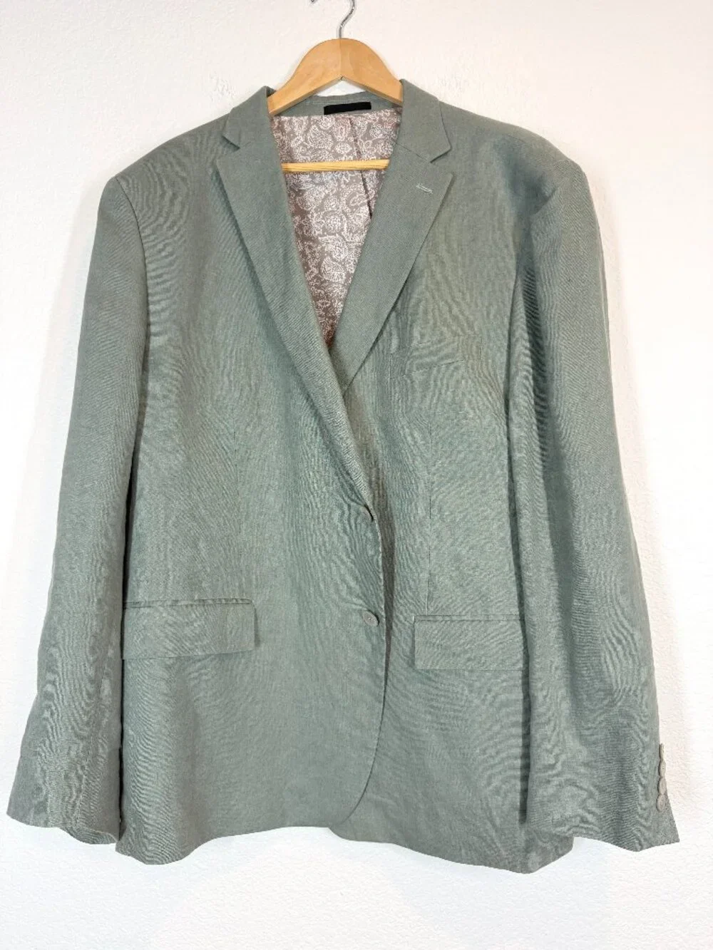 Lauren Ralph Lauren Linen Sport Coat Blazer Sage Green 50R Paisley Lined